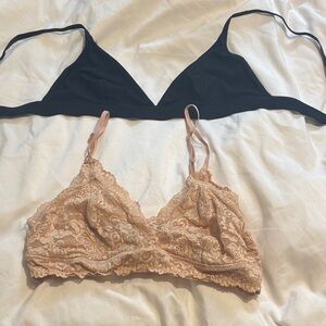 Aritzia Black and Cream Lace Bralettes